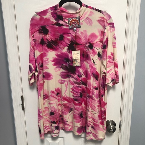 Johnny Was Tops - Johnny Was NWT 2X Plus top the Janie favorite mock neck stretchy tee PINK Floral